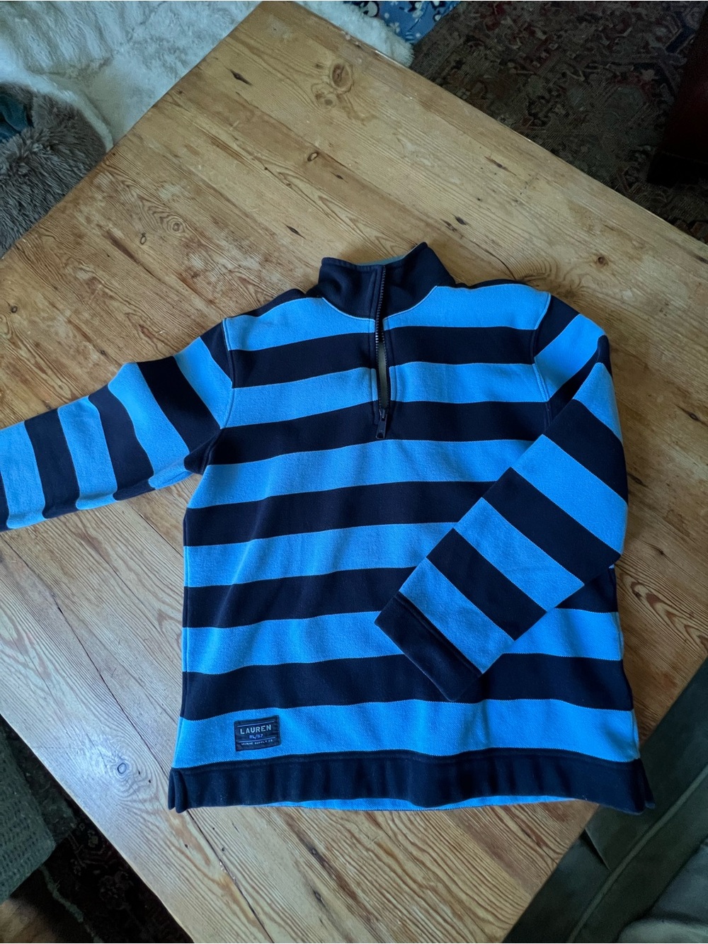 Lauren Ralph Lauren Blue&Black Striped Half-Zip Sweater..never worn- perfect